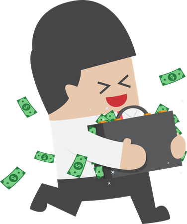 Rich businessman running away with money  Illustration