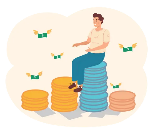 Rich Businessman sitting on money pile Illustration