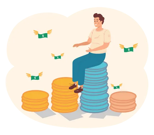 Rich Businessman sitting on money pile  Illustration