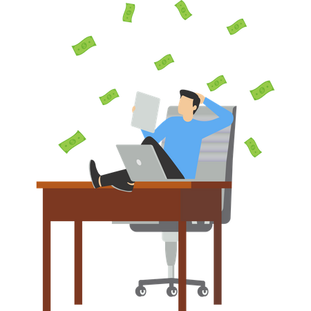 Rich businessman sleeping make money from the computer  Illustration