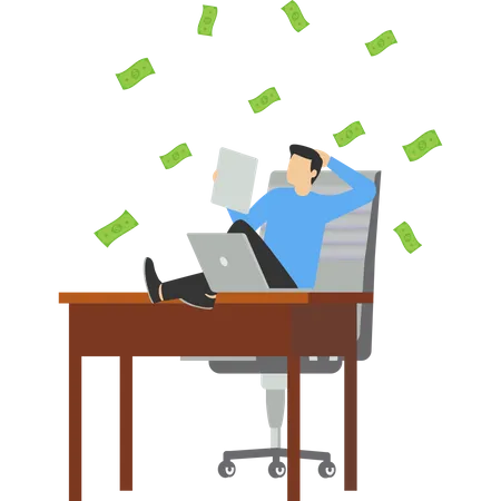 Rich businessman sleeping make money from the computer  Illustration