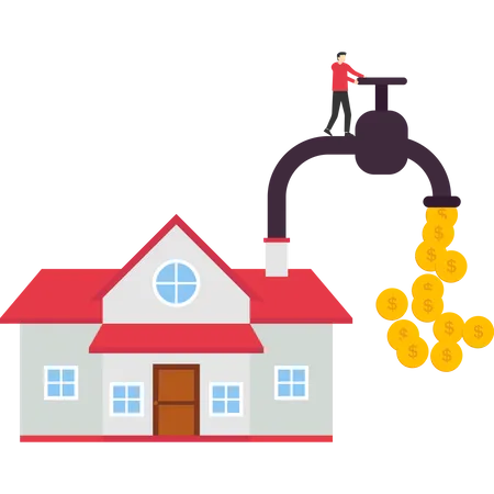 Rich Businessmen Earn Money Faucet Stream From House Rent Concept Make Money On The House Rent Or Sale Real Estate Or Property Investment Real Estate Income Or Profit Earning Real Estate Concept Illustration