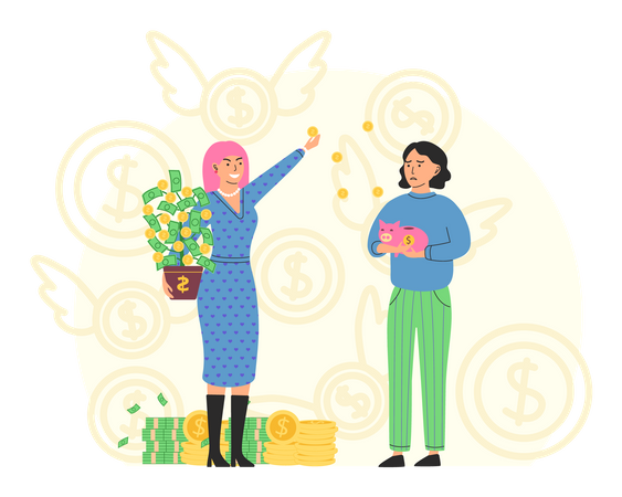 Rich businesswoman giving money to poor girl Illustration