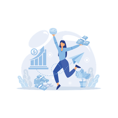 Rich Girl Getting Profit  Illustration