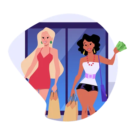 Rich girls spend money on fashion and luxury items  Illustration