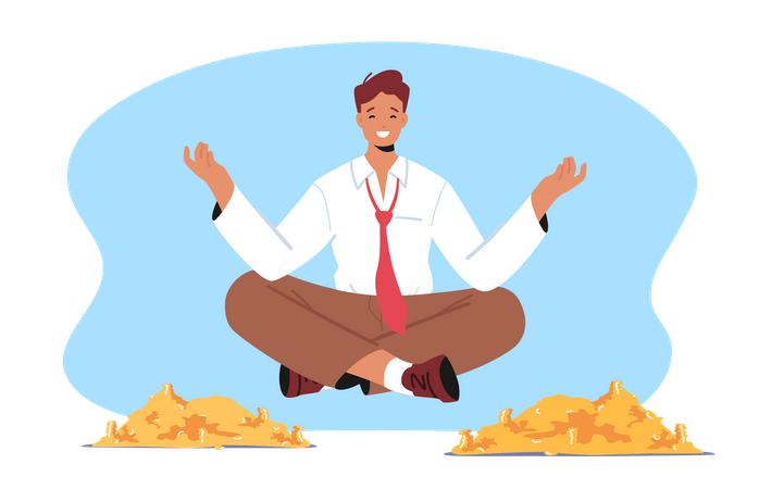 Rich Man Floating In Air Illustration