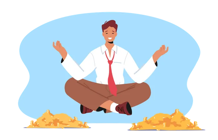 Rich Man Floating In Air Illustration