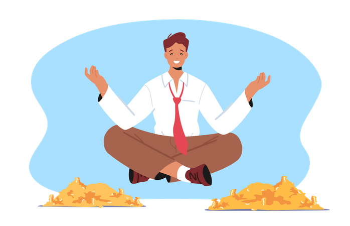 Rich Man Floating In Air  Illustration