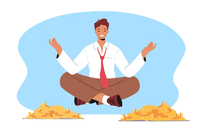 Rich Man Floating In Air  Illustration