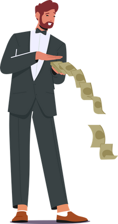 Rich Man Throwing Dollar Bills on Floor  Illustration