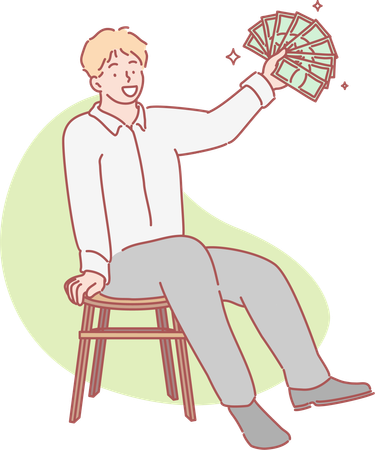 Rich man with cash note in hand  Illustration