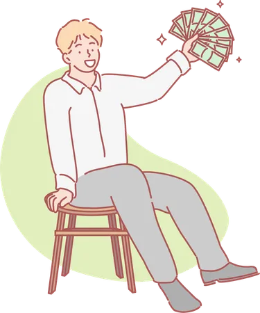 Rich man with cash note in hand  Illustration