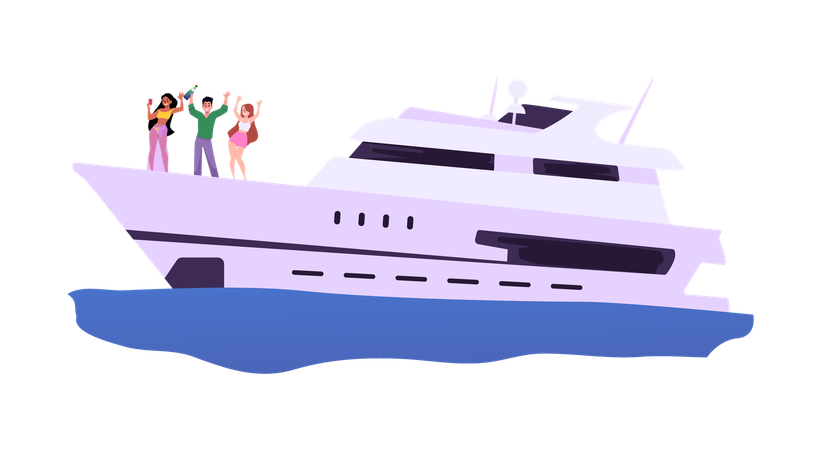 Rich people relaxing on cruise yacht at ocean  Illustration