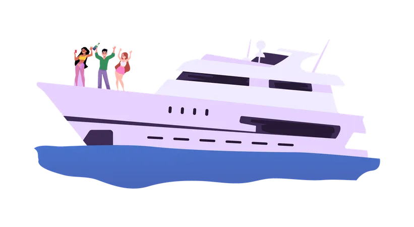 Rich people relaxing on cruise yacht at ocean  Illustration