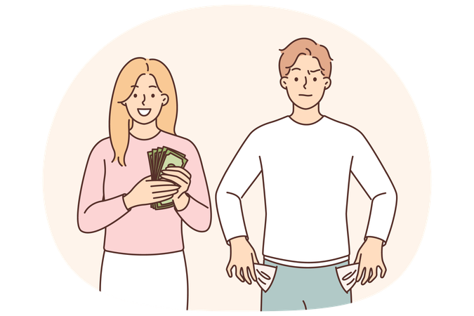 Rich woman and poor man symbolize social inequality due to lack of financial literacy  Illustration