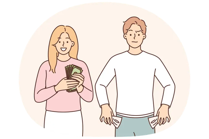 Rich woman and poor man symbolize social inequality due to lack of financial literacy  Illustration
