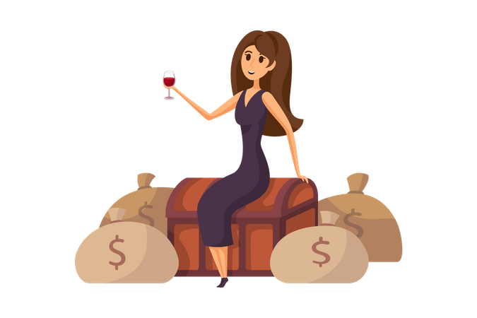 Rich woman celebrate success  Illustration