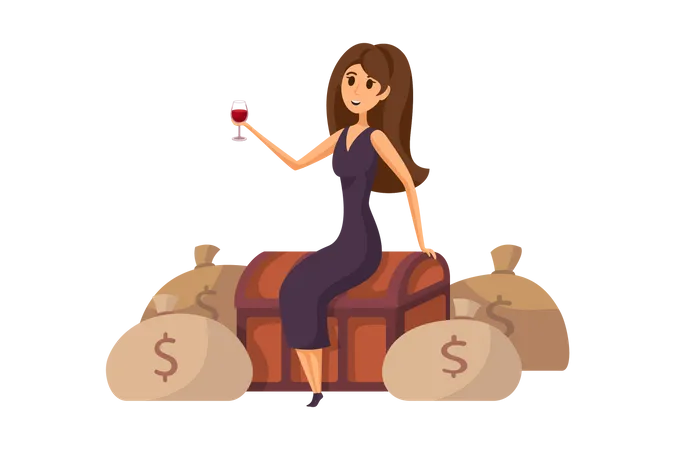 Rich woman celebrate success  Illustration