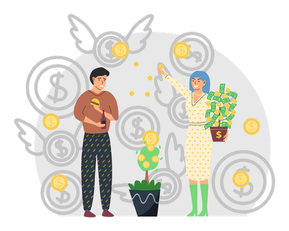 Rich woman giving away money  Illustration