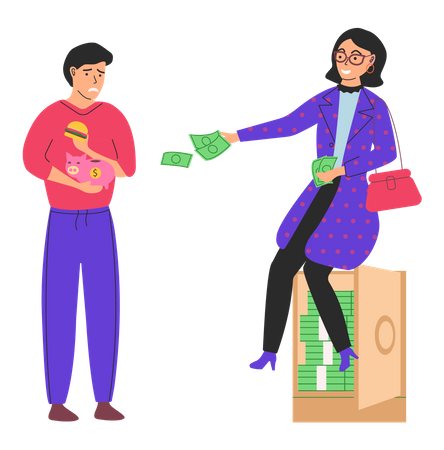 Rich woman giving money to poor man  Illustration