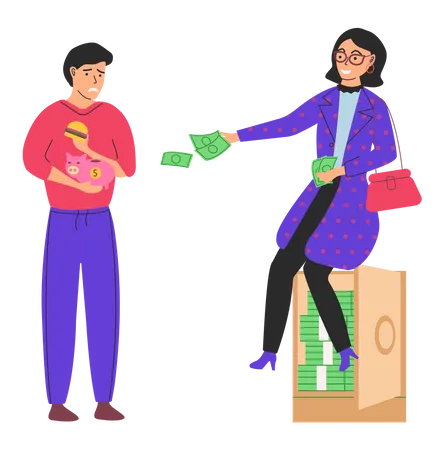 Rich woman giving money to poor man  Illustration