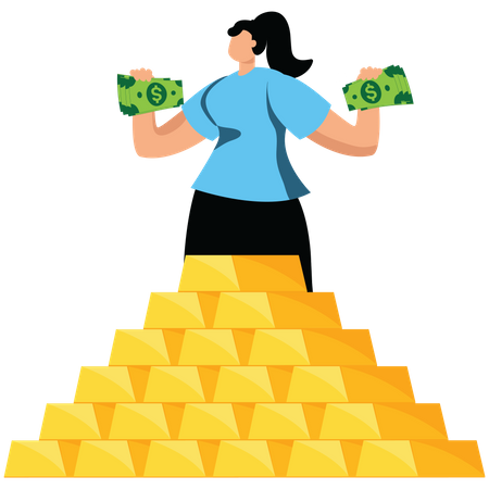 Rich woman with his wealth  Illustration