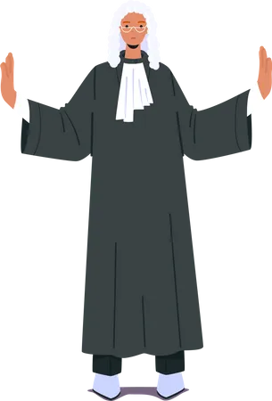 Justizielle Person trägt schwarze Robe und weißen Kragen mit ernstem Gesichtsausdruck  Illustration