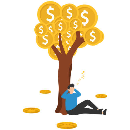 Rico empresário dormindo debaixo da árvore do dólar  Ilustração