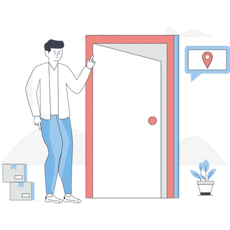 Rider is delivering the parcel to the door  Illustration