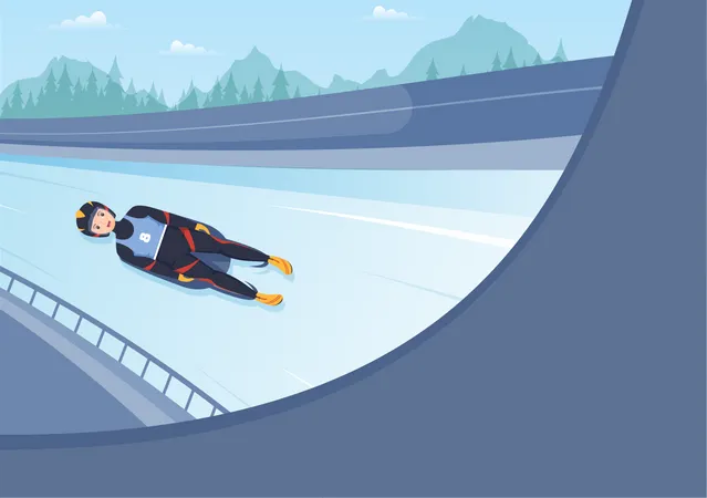 Luge Sled Race Athlete Winter Sport Illustration With Riding A Sledding Ice And Bobsleigh In Flat Cartoon Hand Drawn For Landing Page Templates Illustration
