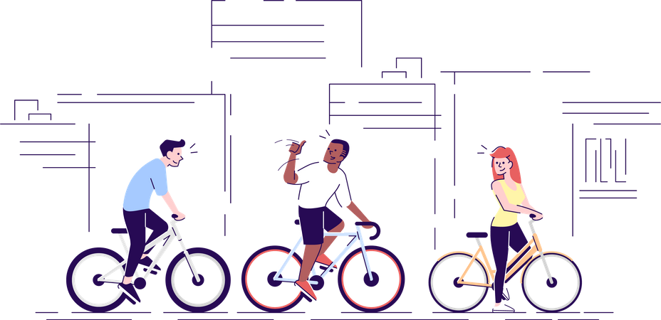 Riding bicycles on street Illustration