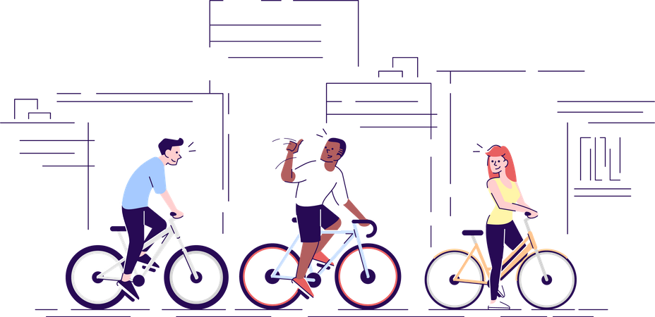 Riding bicycles on street  Illustration