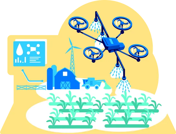 Ilustracion Vectorial De Concepto Plano De Riego Futurista Tecnologia Innovadora Para La Agroindustria Ilustracion De Dibujos Animados 2 D De Agricultura Digital Para Diseno Web Idea Creativa De La Industria Inteligente Ilustración