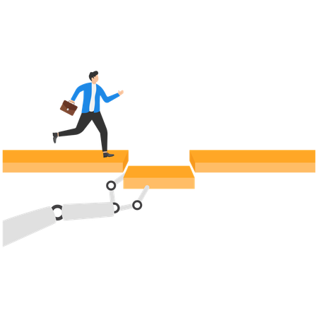 Riesige Chatbot-Hand hilft, fehlende Teile zu verbinden und den Teammitgliedern als Brücke zu dienen, um die Lücke zu überbrücken  Illustration