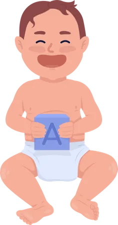 Rindo bebê com cubo de letras  Ilustração