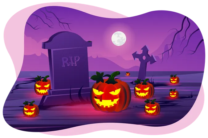 RIP board in graveyard  Illustration