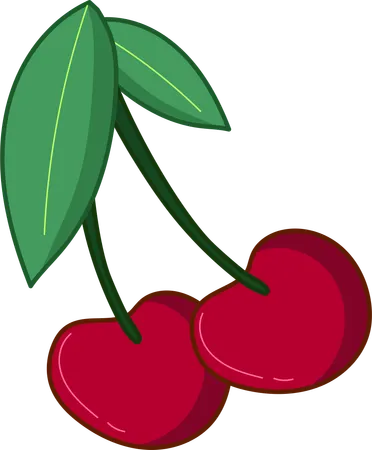 A Charming Illustration Of Two Red Cherries With Vibrant Green Stems Ideal For Any Food Related Creative Project Illustration