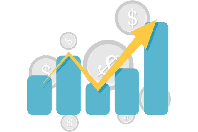 Rising bar chart with coin  Illustration