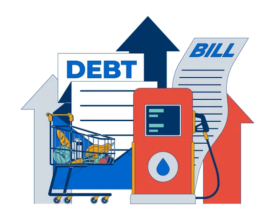 Rising debt and inflation economic  Illustration