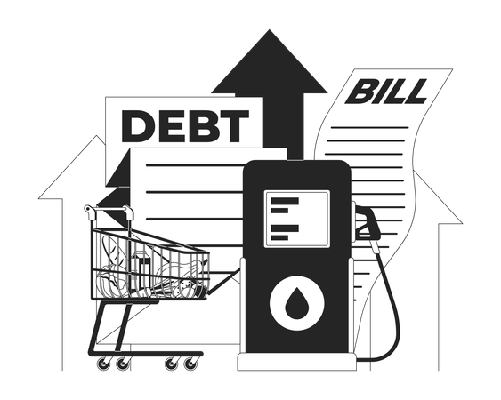 Rising debt and inflation economic  Illustration