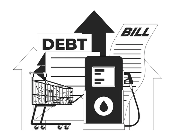 Rising debt and inflation economic  Illustration