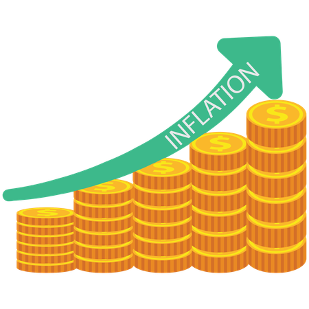 Rising pile of coins and item price  Illustration