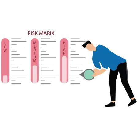 사업가가 위험 평가 및 안전을 위험 지표를 낮게 조정  일러스트레이션