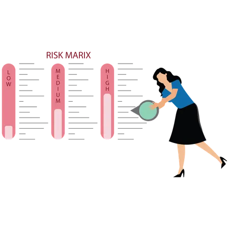 Risk assessment and safety with businesswoman pushes risk indicator to low  Illustration