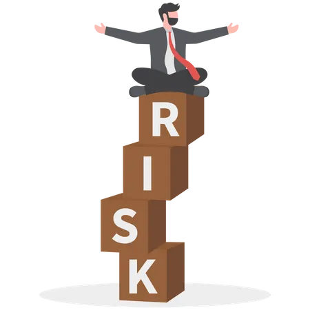 Risk Management Control Or Access To Lose Money In Investing Process Or Preparation For Safety Or Secure Earning And Loss Concept Businessman Investor Calmly Meditate On Stack With The Word RISK Illustration