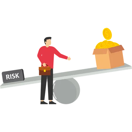Offset By A Heavy Burden Of Risk That Results In A Box Of Rich Prize Money Dollars High Return Risk Investment Investors Risk Appetite In Securities And Investment Assets For High Reward Concept イラスト