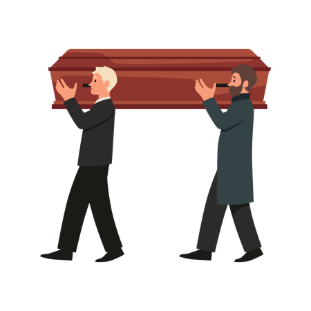 Ritualdienst Männer tragen Sarg Beerdigung Zeremonie Prozession Beerdigung Trauer Tradition  Illustration
