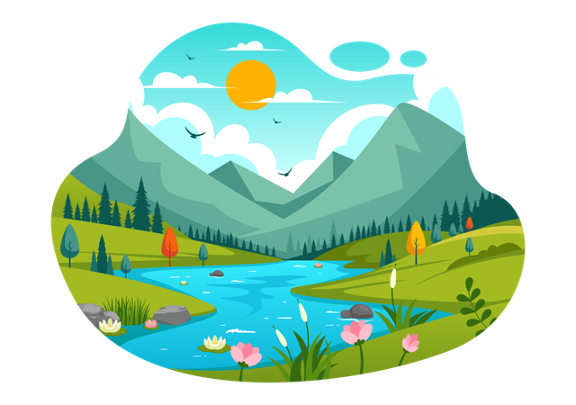 River landscape view  Illustration