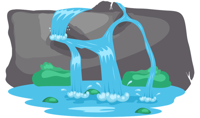 River waterfall falling from cliff  Illustration