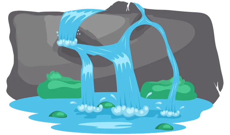 River waterfall falling from cliff  Illustration